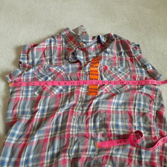 Jachs Girlfriend NWT Women's XXL Pink Gray Plaid Short Sleeve Button Down Shirt - Picture 9 of 10